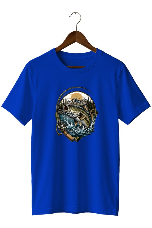 Fish Printed Unisex T-Shirt Fishing Outdoor Nature and Fishing Themed Crew Neck T-Shirt