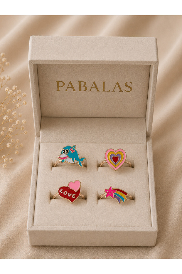 Set of 4 Girls' Rings |   Unicorn, Heart, Flower, Fruit and Animal Figures