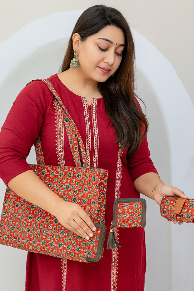 Indian Kutch Ajarakh Mashroo Tote Bag