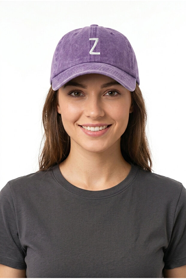 Purple Embroidered Washable Vintage Unisex Hat with Letter Z