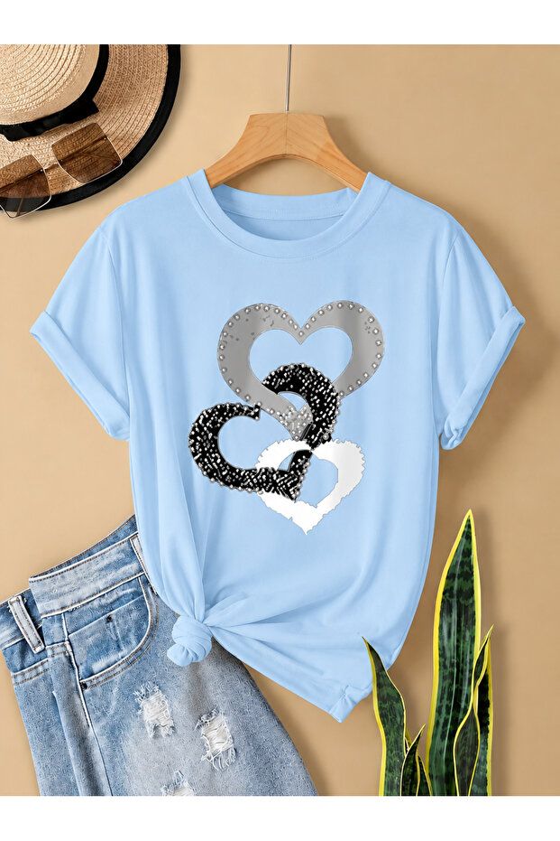 Triple Heart Special Design Printed Women's T-shirt