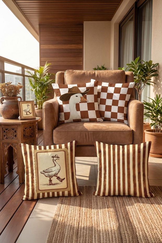 Cowboy Goose Patterned 4-Piece Throw Pillow Cover Set