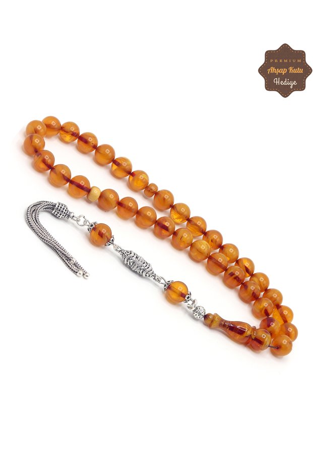 Honey Color Silver Tassel Globe Cut Faceted Amber Prayer Beads 201025685