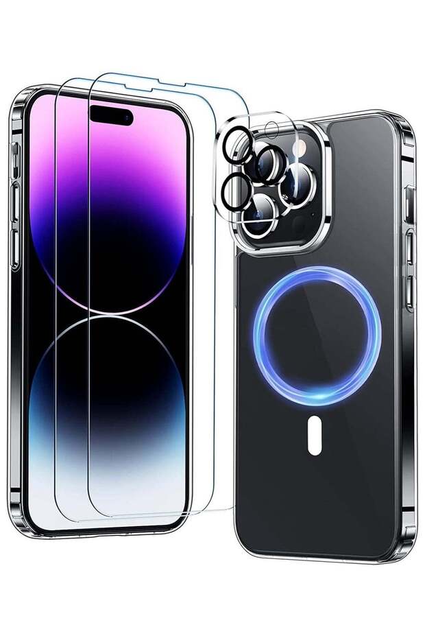 [5 in 1] iPhone 15 Pro Max Magnetic Case with Tempered Glass Screen+Camera Lens Protector