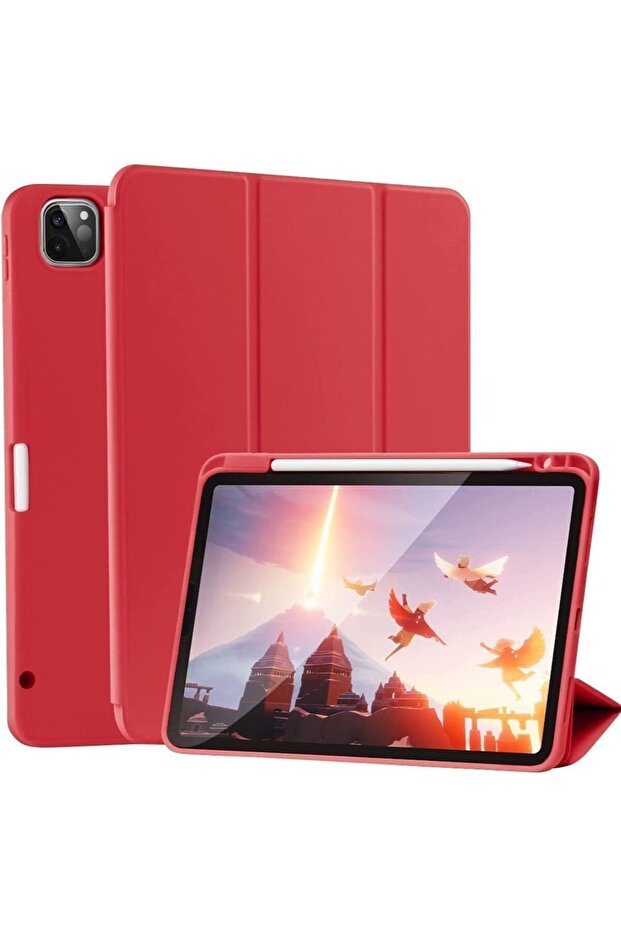 Case for iPad Pro 11 Inch 2021/2020 with Pencil Holder, Slim Trifold Stand (Red)
