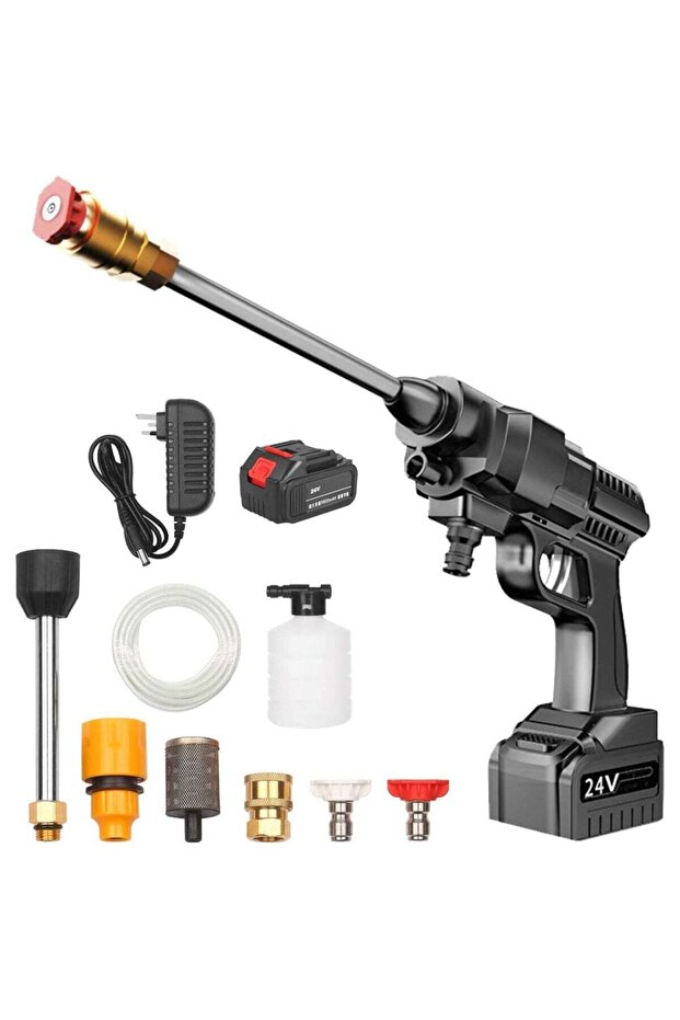 24V Cordless Portable Washer Electric High Pressure Cleaner Machine 200W 30Bar Lithium Handheld Car Cleaning