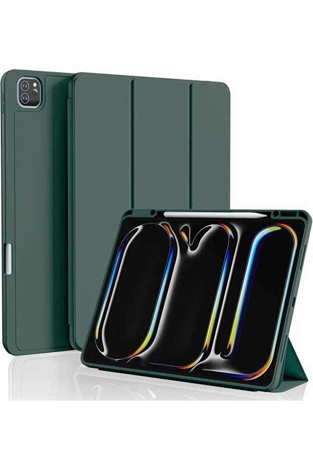 Green Tri-Fold PU Leather Case for iPad Pro 11-inch (M4) 2024 – Smart Tablet Cover with Multi-Angle Stand