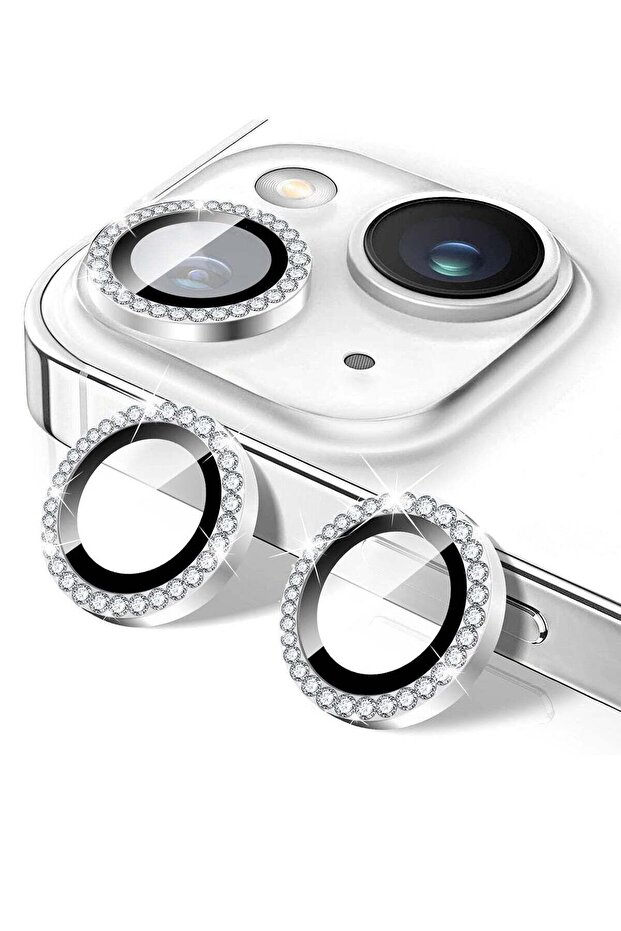 Silver Diamond Camera Lens Protector for iPhone 16/16 Plus – Bling Tempered Glass Cover with Precision Metal Rings