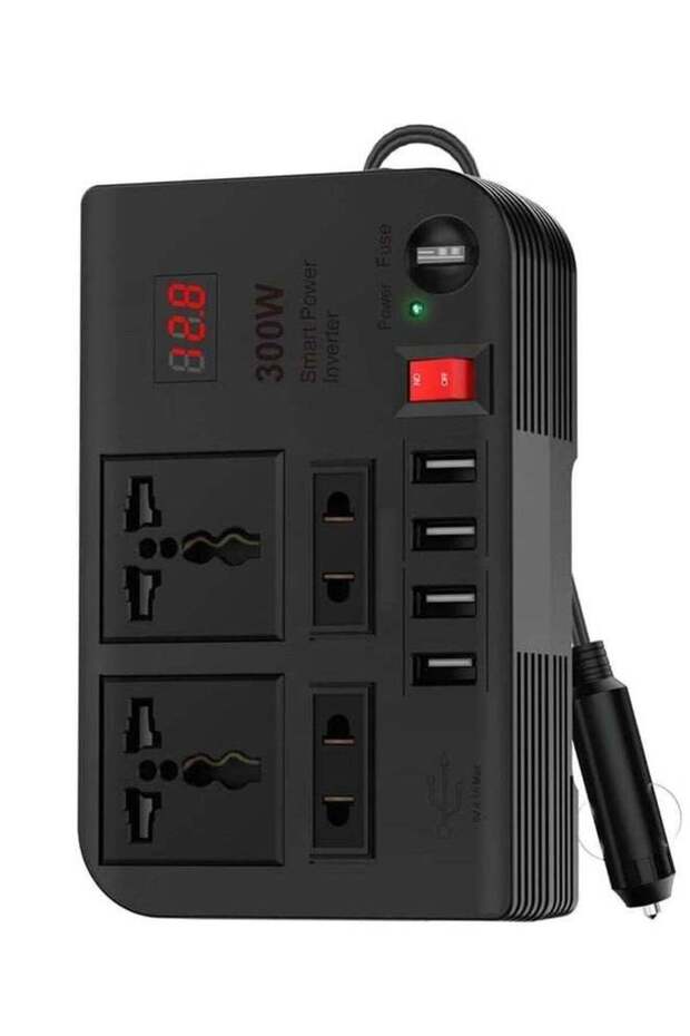 300W Car Power Inverter: 12V/24V DC to 220V AC, 4 USB Fast Charging, Dual Sockets