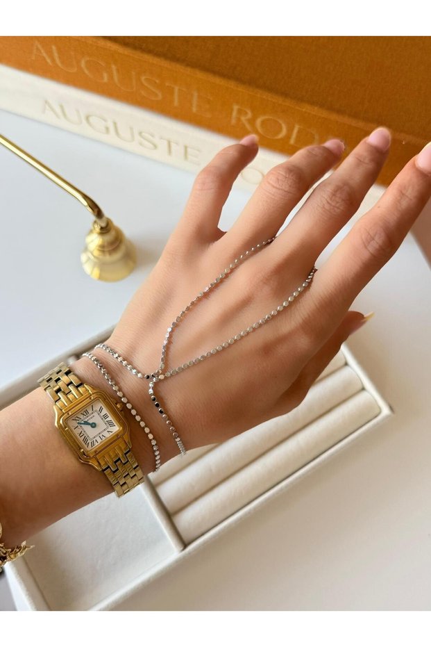 Sequin Chain Şahmeran Finger Link Bracelet Women's Waterproof Non-Tarnish Gift