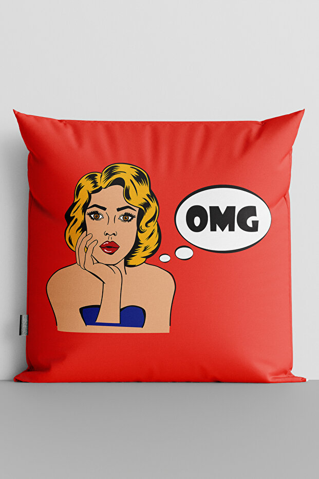 غطاء وسادة وسادة مطبوع رقميًا مزدوج الجوانب من Popart للسيدات Omg مكتوب - 82