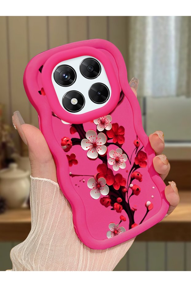 Redmi Note 14 Pro 4g Compatible Case Camera Protector Red Silicone Couple Phone Case Floral Pattern