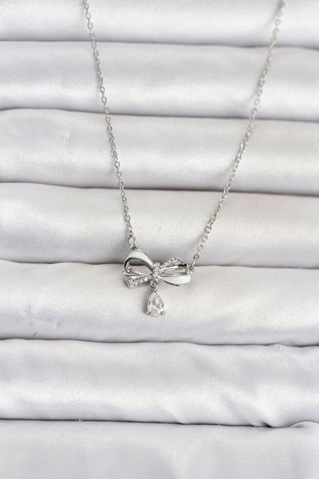 316L Steel Chain Silver Color Bow Model Women's Necklace