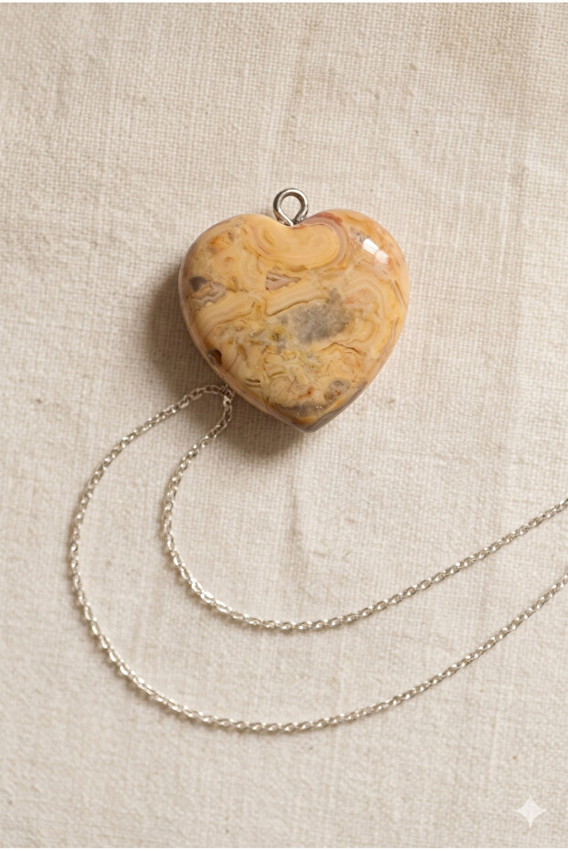 Heart Shaped Agate Natural Stone Steel Pendant