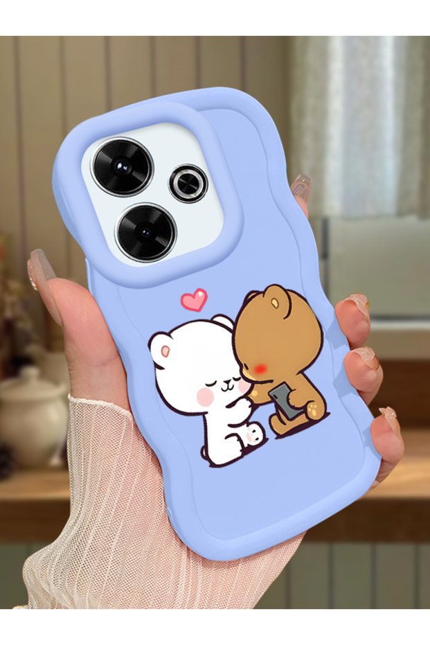 Redmi 13 4g Compatible Case Camera Protector Blue Silicone Couple Phone Case Cute Pattern