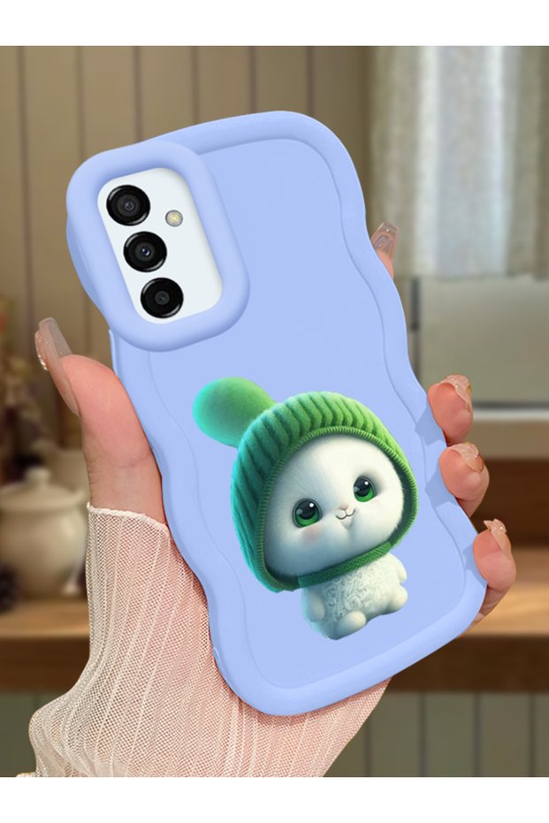 Samsung Galaxy M23 Compatible Case Camera Protector Blue Silicone Couple Phone Case Cute Pattern