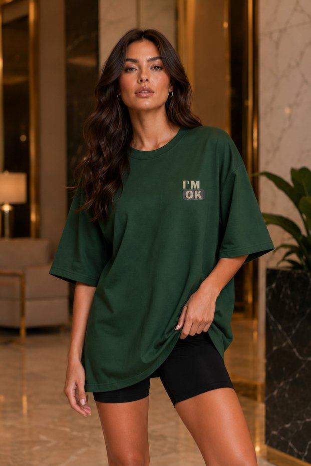 Premium Deer Printed I'M Okey Unisex Oversize Women's T-Shirt Men's T-Shirt Cotton Oversize T-Shirt