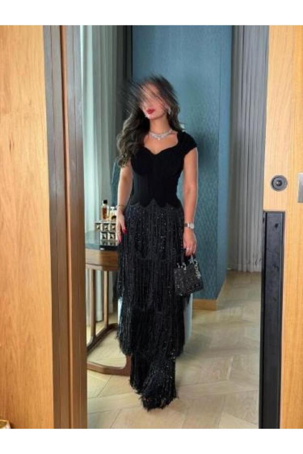 Fringe layered evening dress