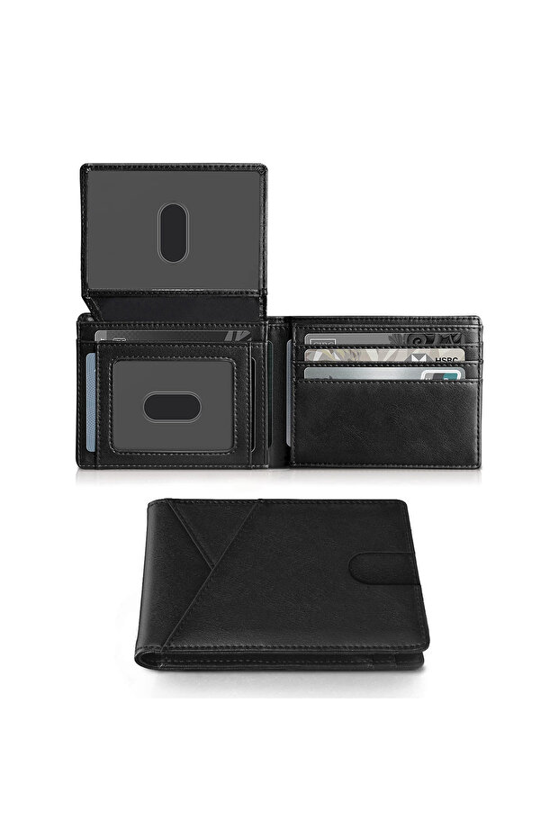 محفظة رجالية رفيعة للغاية من QB391-Plainblack مزودة بتقنية حجب RFID مع نافذتين لبطاقات الهوية/فتحات متعددة للبطاقات