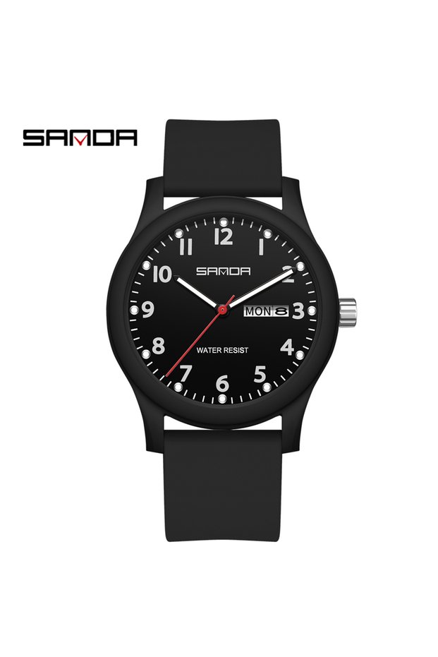 All Black SANDA 3263 Fashion Casual Men Watch Silicone Strap Waterproof Luminous Clock Unisex Wristw