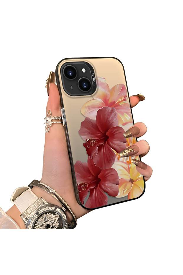 حافظة هاتف متوافقة مع iPhone 13 مصنوعة من السيليكون ذات حافة صلبة وخلفية صلبة بنمط زهور