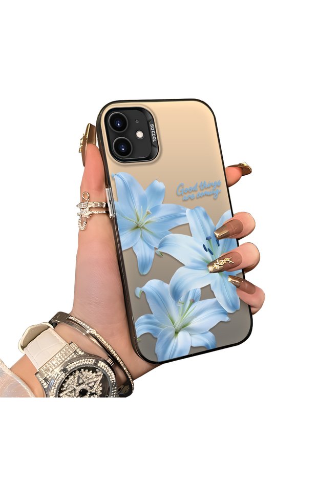 iPhone 12 Compatible Silicone Edge Hard Back Case Couple Phone Case with Floral Pattern