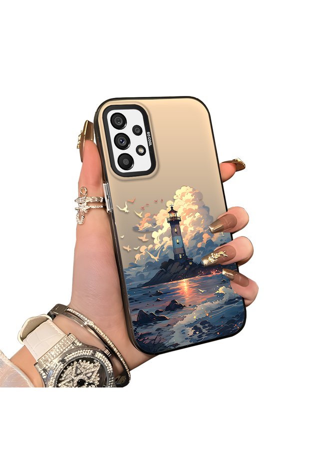 Samsung Galaxy A73 Compatible Silicone Edge Hard Back Case Couple Phone Case Tower Pattern