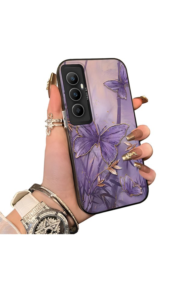 Realme C65 4g Compatible Silicone Edge Hard Back Case Couple Phone Case Butterfly Pattern