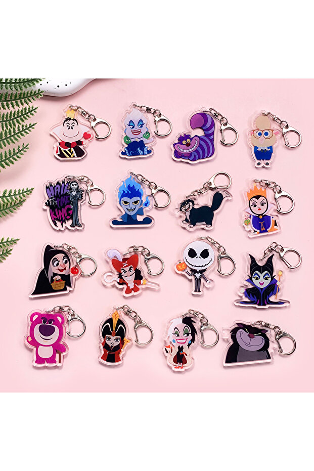5cm 17 1/16Pcs Disney Lucifer Cat Hook Evil Villains Acrylic Keychain Backpack Pendant Bag Charms Ac