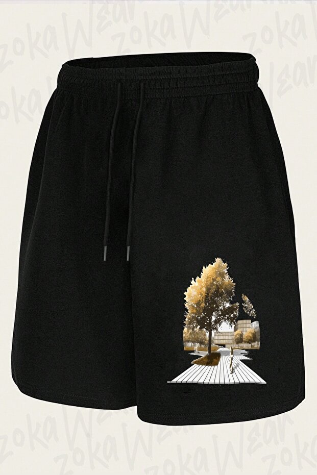 Unisex Architectural Garden Design Printed Shorts