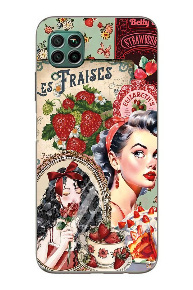 Huawei P40 Lite Compatible Retro Women's Collage Pattern Transparent Phone Case