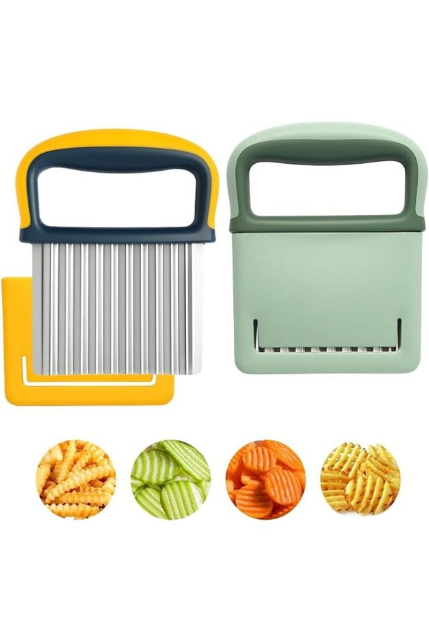 Crinkle Cutter Set, Stainless Steel Wavy Potato and Veggie Slicer with Protective Blade Cover,