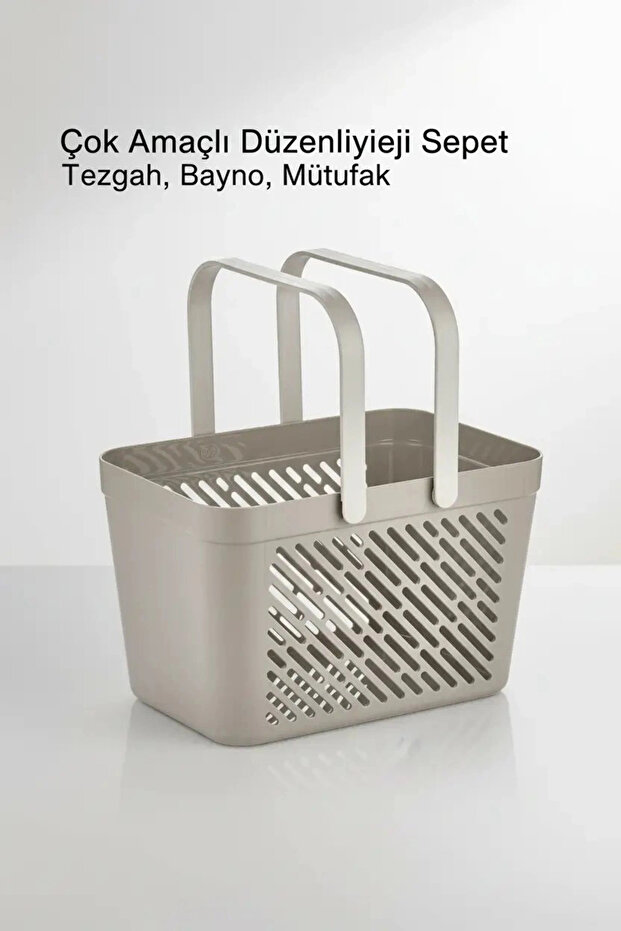 1 Piece Gray Multi-Purpose Basket with Handle Kitchen Bathroom Organizer Carrying Basket