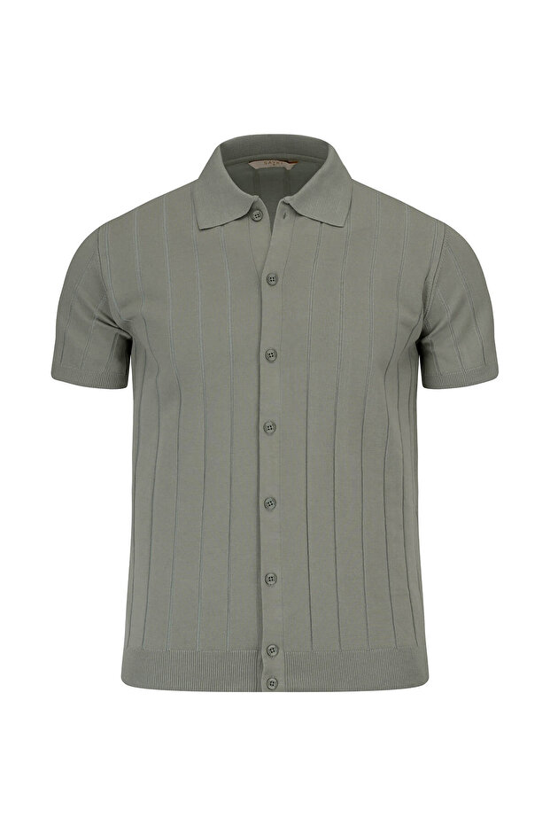 Khaki Regular Fit Polo Collar Buttoned T-Shirt