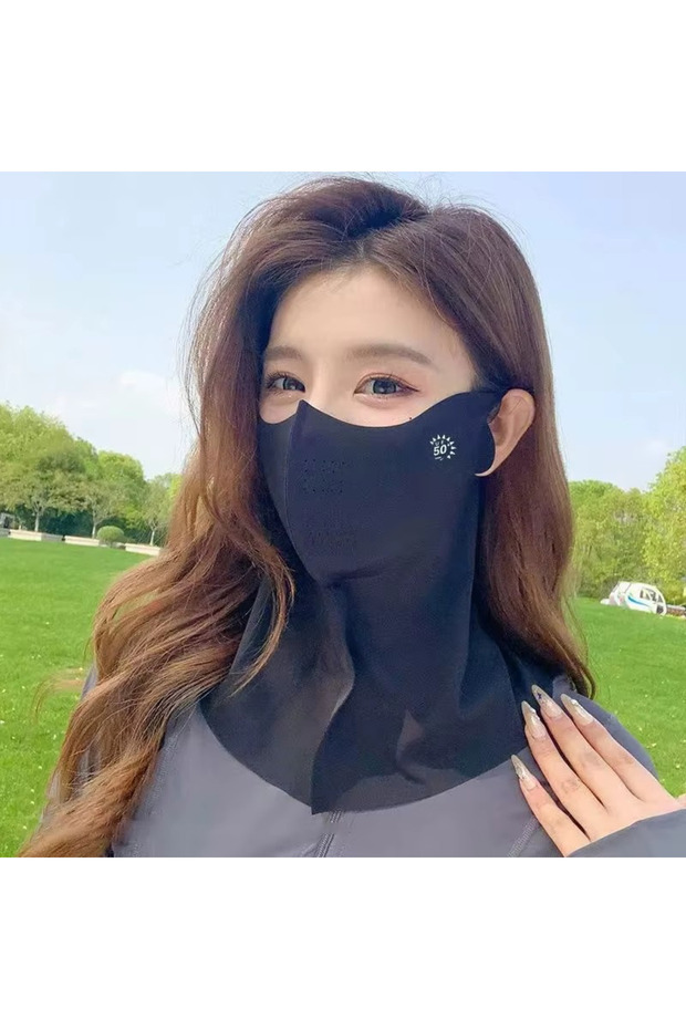 Black Ice Silk Sunscreen Long Veil Women Summer Neck Face Mask UV Protection Sun Masks Breathable Sk