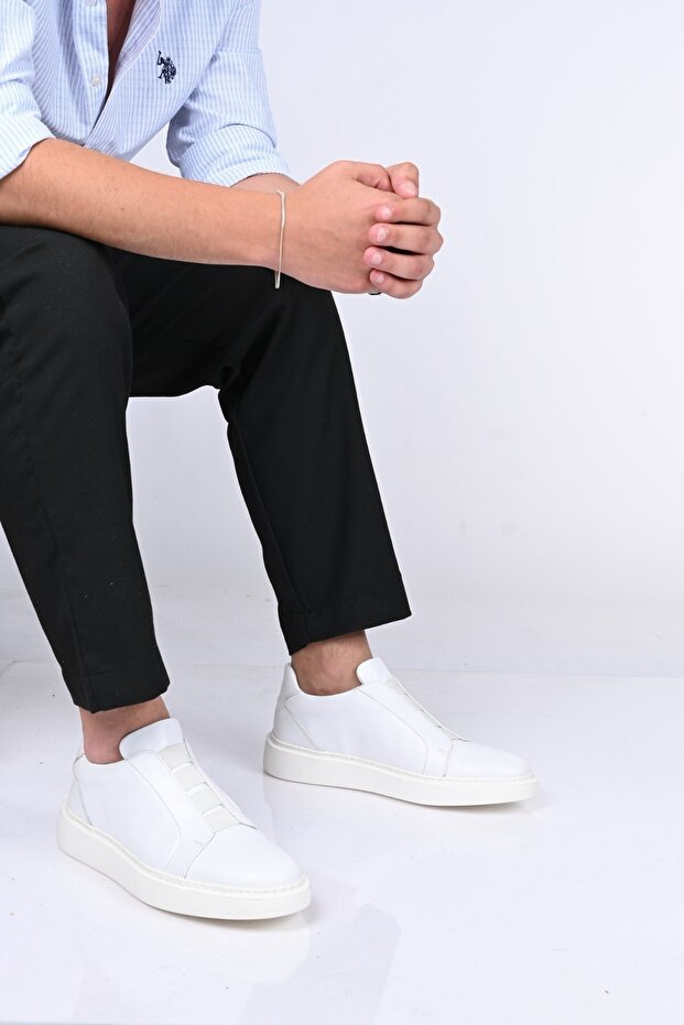 Laceless Elastic Eva Sole Genuine Leather Sneaker 174-24226 Men's Shoes