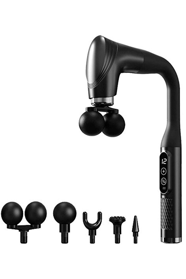 J-Shape Full Body Massage Hammer, 5 Interchangeable Heads, 25W Motor, 1–12 Speed Gears