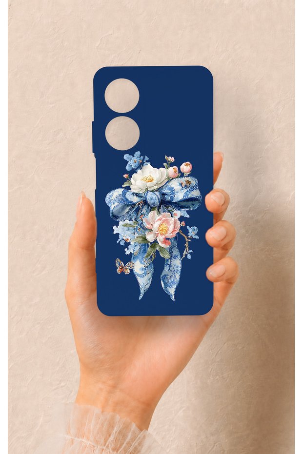 Oppo A60 Compatible Blue Ribbon Flower Pattern Silicone Case