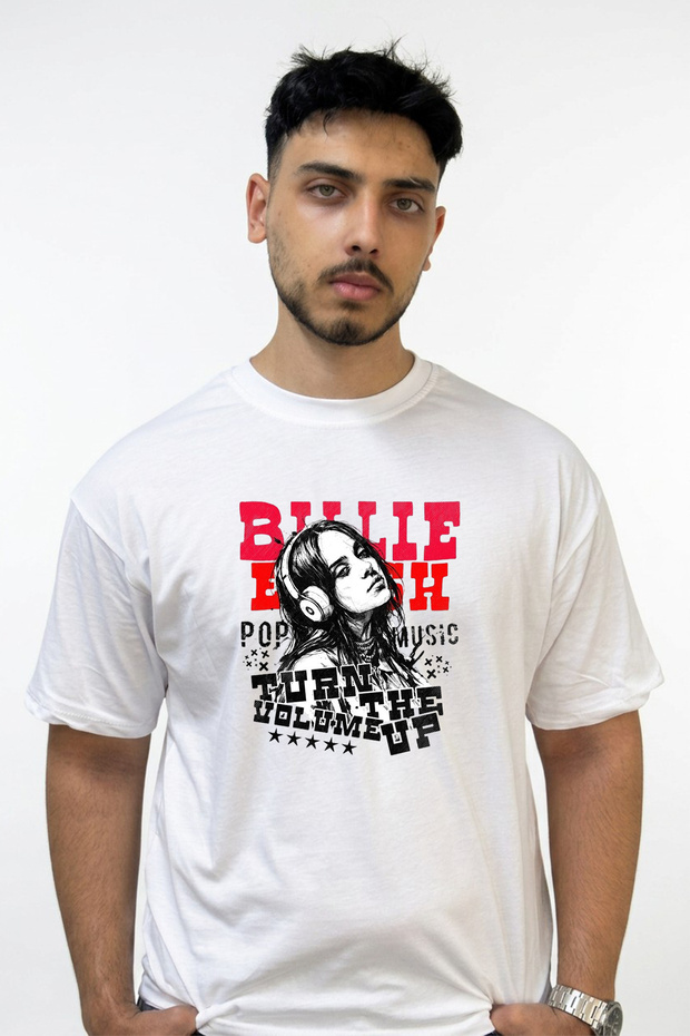 Billie Eilish_137 Design Printed Oversize White T-Shirt