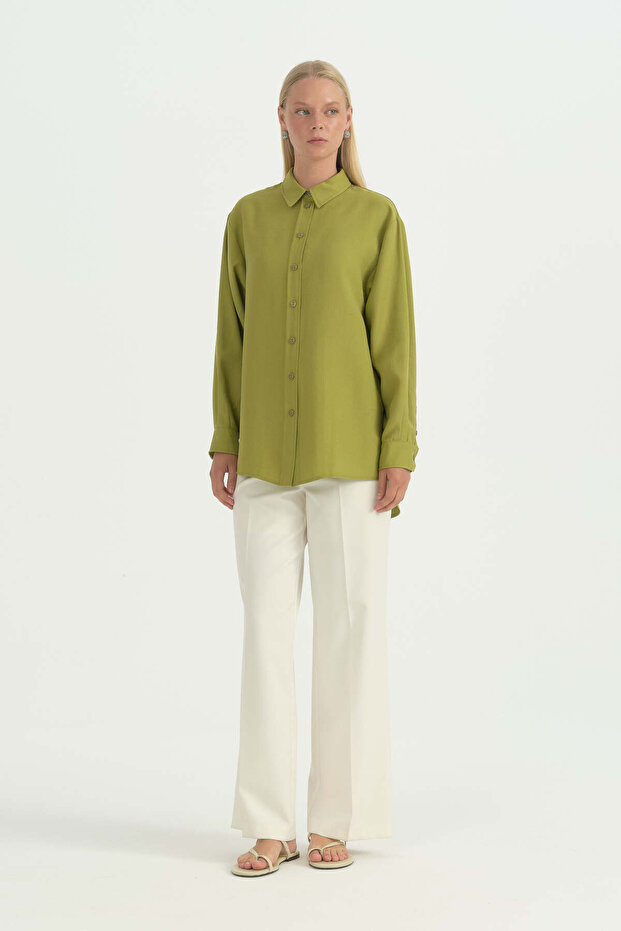 Modal Vintage Shirt Collar Tunic - Pistachio Green