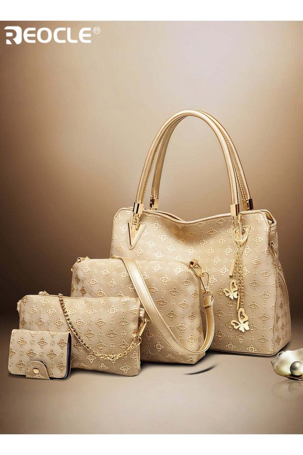 Women's 4 Pcs Handbags Tote Bags Shoulder Bag Set PU Leather Top-Handle Bag Large Shoulder Bag Crossbody Clutch Purse