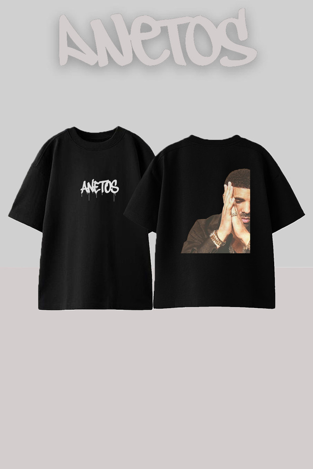 Drake_39 Design Printed Unisex Oversize Black Tshirt