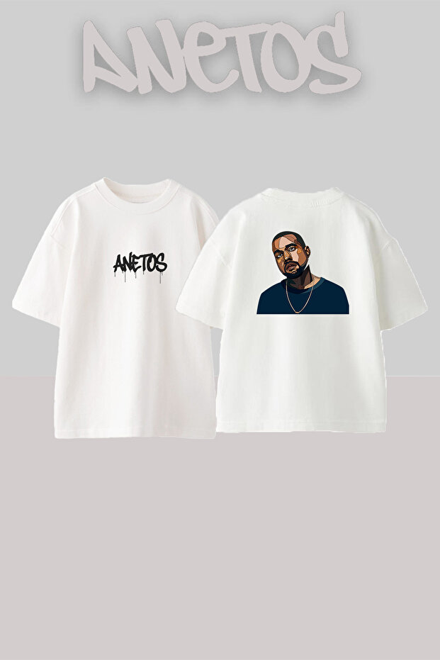 Kanye West_55 Design Printed Unisex Oversize White Tshirt