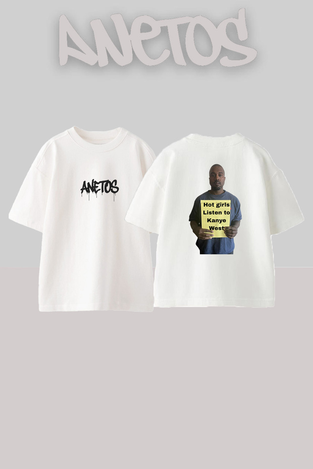 تي شيرت أبيض كبير الحجم مطبوع بتصميم Kanye West_57 للجنسين