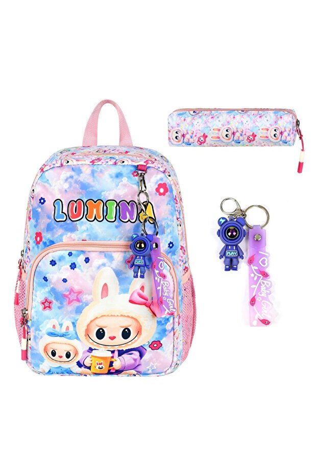 Girl's Kindergarten Bag Set of Two with Digital Print and Accessory Gift