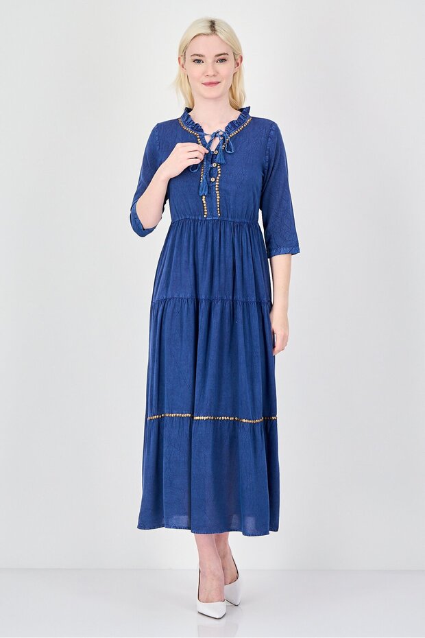 Women Washed Midi Dress, Blue