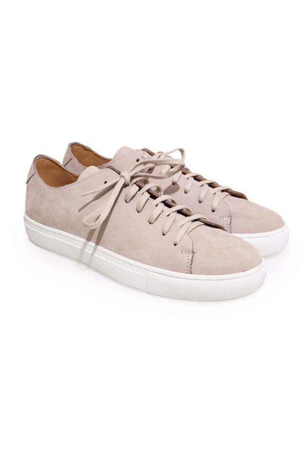 Beige Color Lace-Up Genuine Leather Suede Men's Shoes