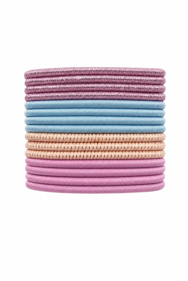 Multi-Colored Glitter and Plain Rubber Hair Ties Set 10 Pieces - Ideal for Daily Use