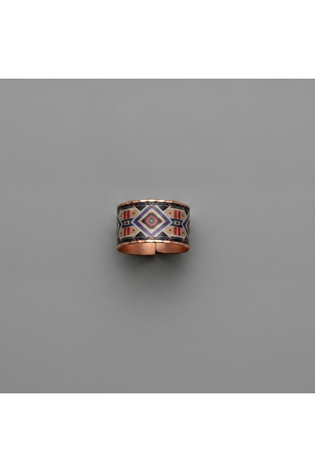 Copper Gray Red Diamond Pattern Wide Adjustable Ring