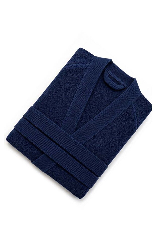 Unisex Navy Blue Kimono Bathrobe 100% Cotton Soft Absorbent Spa & Hotel Quality Bath Robe for Men & Women